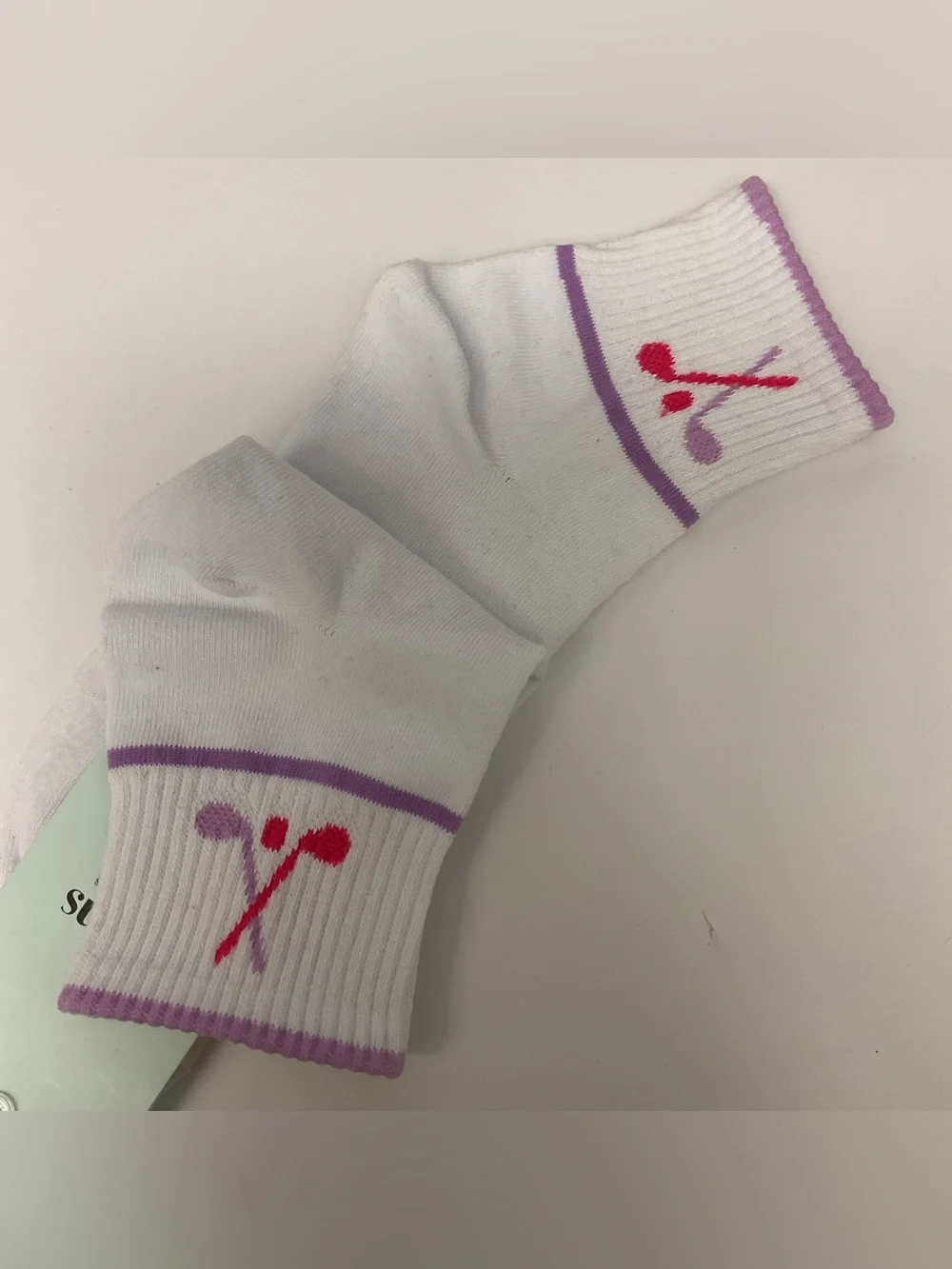 STEMS WOMENS COTTON ANKLE SOCKS GOLF PATTERN WHITE WITH MAUVE OS NWT